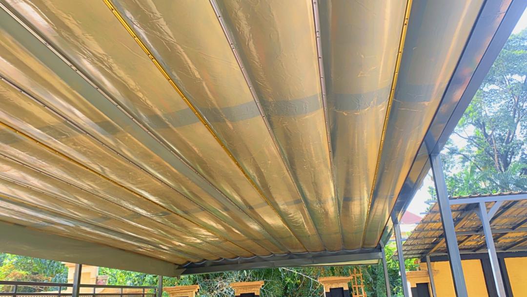 Retractable roof gold fabric, completed installation